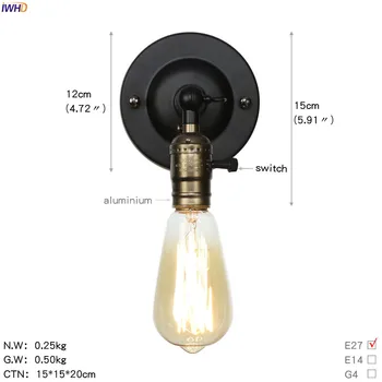 IWHD 4W Edison Retro Nástenných svietidiel Pre Domáce Vnútorné Osvetlenie Loft Priemyselné LED Wall Light Switch Wandlampen Aplique Luz Porovnanie