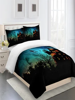 Luxusná posteľná bielizeň Sady Perinu Postele Prikrývku Twin Plnej Veľkosti Spálňa Šťastný Halloween Hrad a Čarodejnice Vlastné Moderné Vankúše