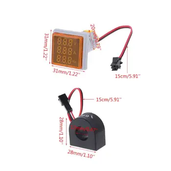 Digitálny 3in1 STRIEDAVÝ Voltmeter Ammeter Frekvencie Panel Meter Indikátor 60-500V 0-100A 20-75Hz 22 mm Intenzita Svetla s CT J6PC Dropship