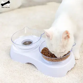 Non-slip Dvojlôžková Cat Misy Ochranu Krčnej Chrbtice Transparentné Misky Pre Mačky Psy Chované Postaviť Misku Vody Jednej Misky krmivá