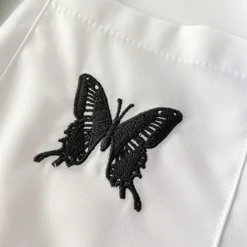 Gagaok Top Ženy Streetwear Nastaviť 2020 Letné Nový Príchod Zase dole Golier Motýľ Výšivky Tričko +čipky Harajuku Vesta