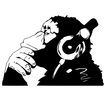 DJ Opice Stenu Odtlačkový Domáce Dekorácie Obývacia Izba Šimpanz s Slúchadiel Kreatívy Vzor Samolepiek na Stenu, Hudobný Pub Y582