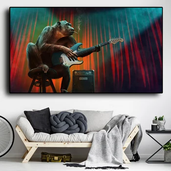 Abstrakt Gorila Plátno, Maľovanie na Fajčenie Opice Hrať na Gitaru Zvierat Plagáty Vytlačí na Stenu Umenia pre Obývacia Izba Domova Cuadros
