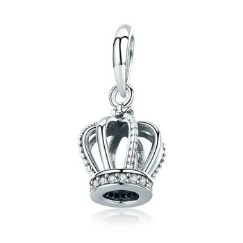 MOWIMO Princezná Koruny Crystal Visieť Charms 925 Sterling Silver CZ Perličiek Fit Originálne Strieborné Náramky DIY Šperky Čo BKC781