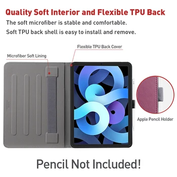 X-Úroveň PU Kožené puzdro Pre iPad Vzduchu 4 2020 10.9 Palcový Inteligentný Flip Cover s Remienkom na Ruku a Ceruzka Držiak Pre iPad 4. Generácie
