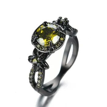 Luxusné Žena Rainbow Crystal Kamenný Kruh Kúzlo 14KT Čierne Zlato Kvet Snubné Prstene Pre Ženy Roztomilý Okrúhly Zirkón Zásnubný Prsteň