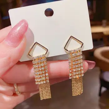 Luxusné Zirkón Geometrické Strapec Náušnice Pre Ženy 2021 Nové Šperky Vyhlásenie Shinning Earings Veľkoobchod