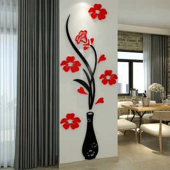 Elegantný Kvetinové Vázy Stenu, Nálepky 3D Akrylové Výzdoba Na Chodbe Wall Art Obývacia Izba Tapety DIY Jedáleň Stenu