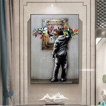 Graffiti Muž ulici ručne ťahané farebné čmáraníc Plátno na Maľovanie Abstraktné Plagáty na Stenu Umenie Fotografie pre Obývacia Izba Domova