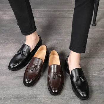 Nové Módne pánske topánky Čierne Kožené Gentleman Módne Stres Obuv Muži Business Jazdy Topánky Strapec Mokasíny zapatos de hombre