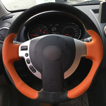 Čierny Semišový Orange Kožené Ruke Šiť Auto Volant, Kryt pre Nissan Qashqai na roky 2007-2013 Rogue na obdobie 2008-2013 X-Trail 2008