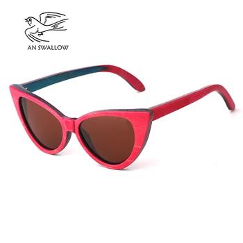 JE LASTOVIČKA kvalitnú módu Lady ružové okuliare Skateboard Dreva Ručné Drevený Rám slnečné okuliare pre ženy polarizované UV400