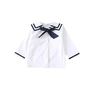Jar Nový Príchod kórejský štýl bavlna navy štýl dlhý rukáv all-zápas tričko s bowknot pre módu roztomilé sladké dieťa dievčatá
