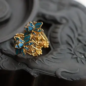 Pôvodné cloisonne lotus retro filigránske vinutia náušnice dizajnér jedinečné antické zlato plavidlá kúzlo dámske strieborné šperky