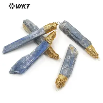 WT-P1526 nové handmake drôt zabalené raw blue kyanite prívesok zlatý top ženy, šperkárstvo materiál modrá kyanite prívesok šperky