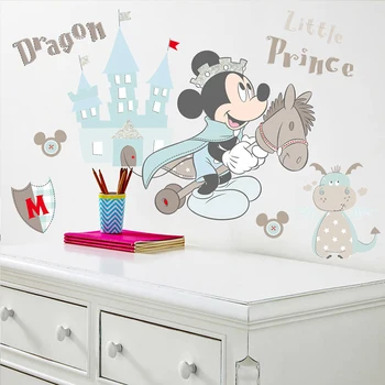 Cartoon Disney Mickey Mouse Princ Hradu Draka Samolepky na Stenu Pre Domova Deti Izby Stenu PVC Nástenné Art DIY Plagát