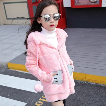 Dievčatá zimný kabát 4-13 rokov dievčatá parkas Hanzhong veľké deti je prešívaný čalúnená imitácia kožušiny cartoon bavlnené oblečenie