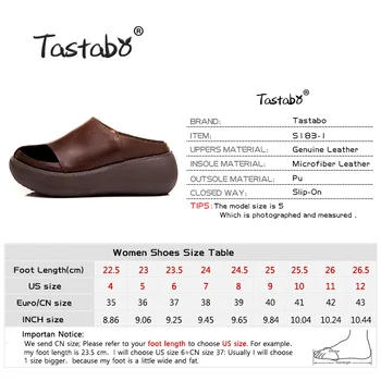 Tastabo Originálne Kožené dámske papuče Slip-On Hrubé dno dizajn Black brown bežné vintage štýl S183-1 35-40 Denne topánky