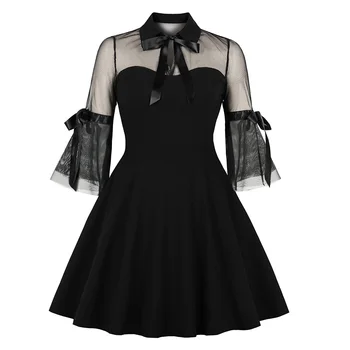 Rosetic Ženy Gotický Sexy Mini Šaty Black Oka Patchwork Vidieť-Cez Závoje Rukáv Prehodil Elegantné Plus Veľkosť Strany Krátke Šaty