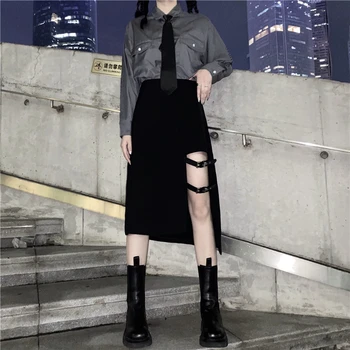 In kórejské Oblečenie Black Streetwear Ulzzang Cool Oblečenie pre Ženy Asymetrický Lumbálna Módnej Značky Dámske Sukne Štýl weilian