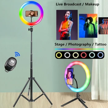 33 cm Farebné RGB Krúžok Svetlo S BluetoothRemote Statív Stojí Telefón Klip Live Stmievateľné Rainbow Selfie Lampa Fotografie Osvetlenie