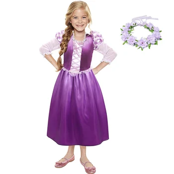 YOFEEL Dievčatá Rapunzl Princezná Cosplay Kostým Detský Šaty Petal Rukáv Zamotaný detský Letný Halloween Party Šaty
