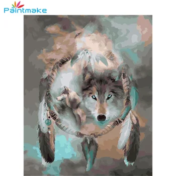 PAINTMAKE Vlk DIY Maľovanie Podľa Čísel Pre Deti, Dospelých Digitálne olejomaľba Na Plátne Domov Wall Art Dekoratívne maľby