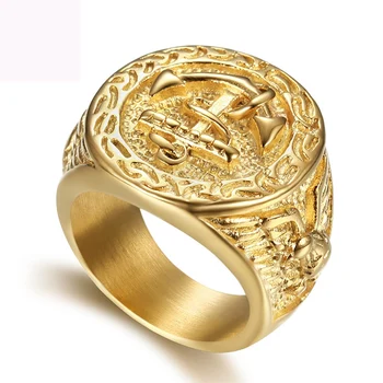 Veľkoobchod Loď kotvy prst prsteň, šperky titánové ocele obrázok krúžky módne šperky zlatá farba navy krúžok pre mužov