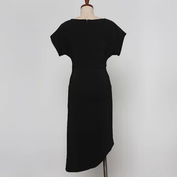 Čierne Elegantné Party Šaty 2020 Lete Vysoký Pás Tenký Jednoduchý Záhyby Batwing Rukávy Asymetrie Britský Štýl dámske Šaty