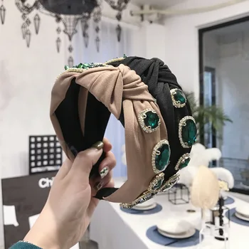 Barokový Emerald Crystal Uzol Čelenky Pre Ženy, Doplnky do Vlasov Kórea hlavový most pre Dievčatá Korunu Kvetu Hairbands Hlavu Zábal