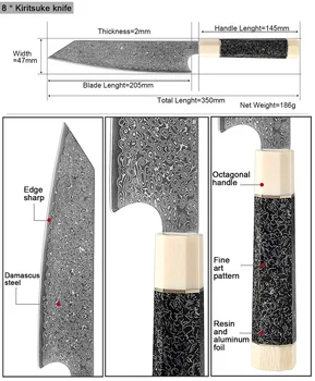 XITUO 8 Palcový Nakiri Nôž Japonský Damasku Ocele, Santoku Nôž, nôž Šéfkuchára Jedinečný osemhranné zvládnuť Profesionálne Kuchynské Nože