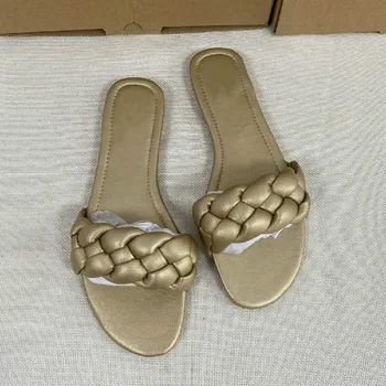 Ženy Sandále Nový Výplet byt s ženské letné topánky kolo Prst kvalitné pevné módne pošmyknúť na sandalias de las mujeres