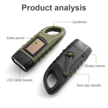 Ručne Kľukou Solárne Napájanie Nabíjateľná Baterka Mini Prenosné LED Baterkou Keychain Prežitie Dynamo Lampáš pre Outdoor Camping