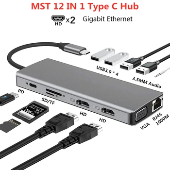 Mtf so sídlom Dock Stanica Dual HDMI 4K Dual Monitor USB napájací Adaptér USB 3.0, VGA RJ45 PD Nabíjanie pre Macbook Pro Typ C Dokovacej Konvertor