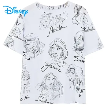 Disney Princezná T-Shirt Snow White Ariel Popoluška Belle Jasmine T Shirt Ženy Ročníka Letnej Bežné Streetwear Tee Topy Femme