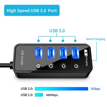 Rozbočovač USB 3.0 4 7 USB Port Údaje Porty + 1 USB, Smart Nabíjací Port Jednotlivé On/Off Prepínače pre MacBook pro Príslušenstvo k Počítačom