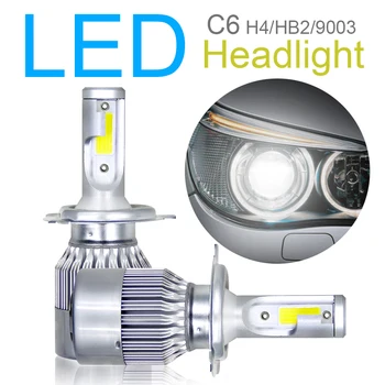 2 Ks H4 / HB2 / 9003 C6 COB LED Auto Svetlometu Auta 10800LM 6000K-Biele Svetlo 120W Hi / Lo Svetlo Turbo Auto Žiarovky