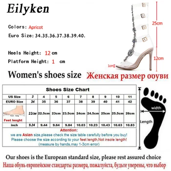 Eilyken 2021 Nové PVC Crystal Jelly Sandále Otvoriť Leňoch Vysoké Podpätky Sexy Pracky Popruhu Ženy Sandále Čerpadlá veľkosti 35-42