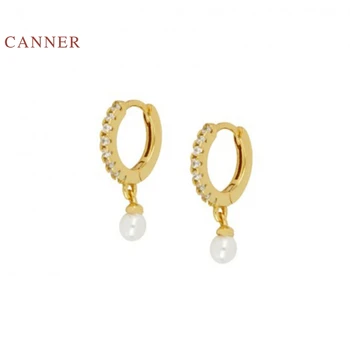 CANNER Reálne 925 Sterling Silver Šperky Pre Ženy Pearl Náušnice Visieť Zirkón Diamond kórejský Strieborné, Zlaté Šperky Brincos