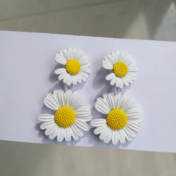 Kórejský Štýl Bohemia Dve Daisy Kvety Náušnice Pre Ženy Temperament Žltý Biely Kvet, Klip Na Náušnice, Bez Piercingu