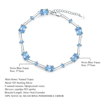 Gem Balet 925 Sterling Silver Náramok 7.95 Ct Swiss Natural Blue Topaz Náramky & Prívesky Pre Ženy, Svadobné Jemné Šperky