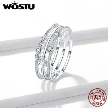 WOSTU Zimné Príchodu 925 Sterling Silver Star Prstene pre Ženy Jednoduché CZ Geometrie Prst Krúžky S925 Jemné Šperky Darček DAR156