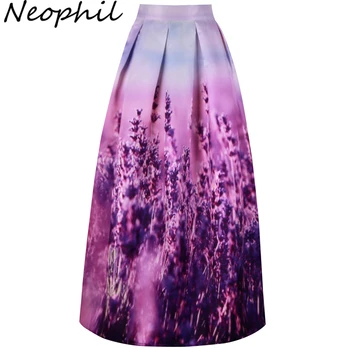 Neophil 2020 Levandule Kvetinový Tlač Vysoký Pás plesové Šaty, Dĺžka Podlahy Moslimských Žien Skladaný 100 cm Maxi Dlhé Sukne Faldas MS07037