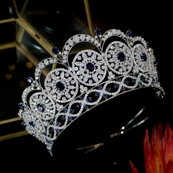 ASNORA Luxusné Svadobné Doplnky do Vlasov Modré Crystal Headdress Kráľovná Koruny Loptu Nevesty, Večerné Šaty Headdress Ocenenia Koruna