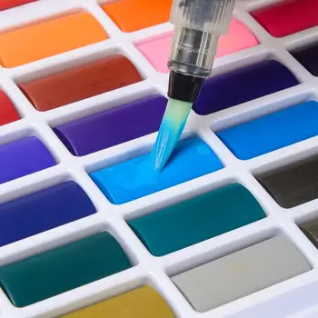 Profesionálne Umelecké potreby 48 Farebný Pigment, Pevné Akvarel Set Obsahuje Paletu a Vody 2 Kefy v Prenosný Box