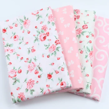 Bavlna twill texile svetlo ružová béžová s pink rose bowknot viniča tkaniny pre DIY postieľky posteľná bielizeň oblečenie šaty prešívanie dekor