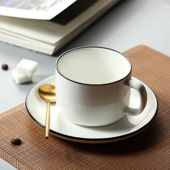 Jednoduchý Dizajn Nordic Viking Štýle Black Rim Keramické Kávový Set Čaj Nastaviť 250ml pre Podnikanie Darček Domu Použitie Hotel Použiť Európsky Typ