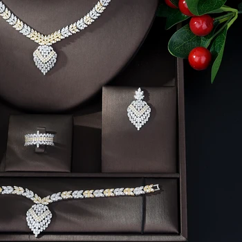 HIBRIDE Nové Dorazí AAA Cubic Zirconia Pletie Šperky Sady pre Ženy Geometrický Dizajn Dubaj 2 Tóny Šperky Set bijoux N-770