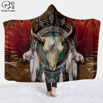 Čierny Indický Rodák Lakota Lebky buffalo soldier Kapucňou Deka 3D full tlač Nositeľné Deka Dospelých, Deti štýl-1