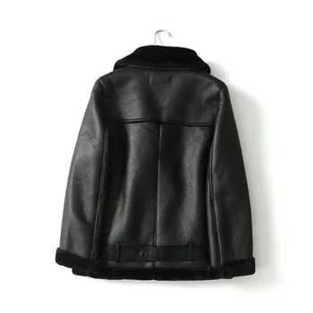Zimné black PU faux kožené sako dámske kožené sako s kožušiny golier hrubé teplé moto biker jacket ženy kabát vintage